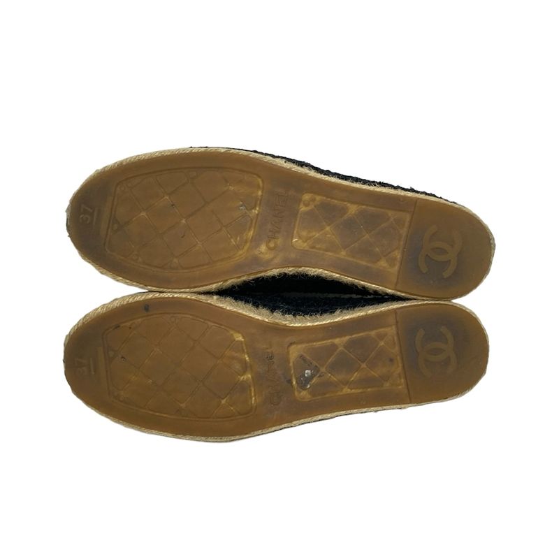 Chanel Slip-on 37 Women - G29762 Black and Navy Coco Mark Espadrilles Linen