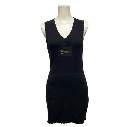 Chanel Dress Size 38 M Women - P78389 Black V-Neck Sleeveless Mini Knit