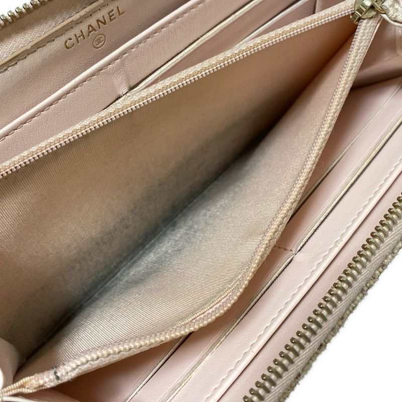Chanel Long Wallet Deauville Line Light Pink×ivory Round Zipper
