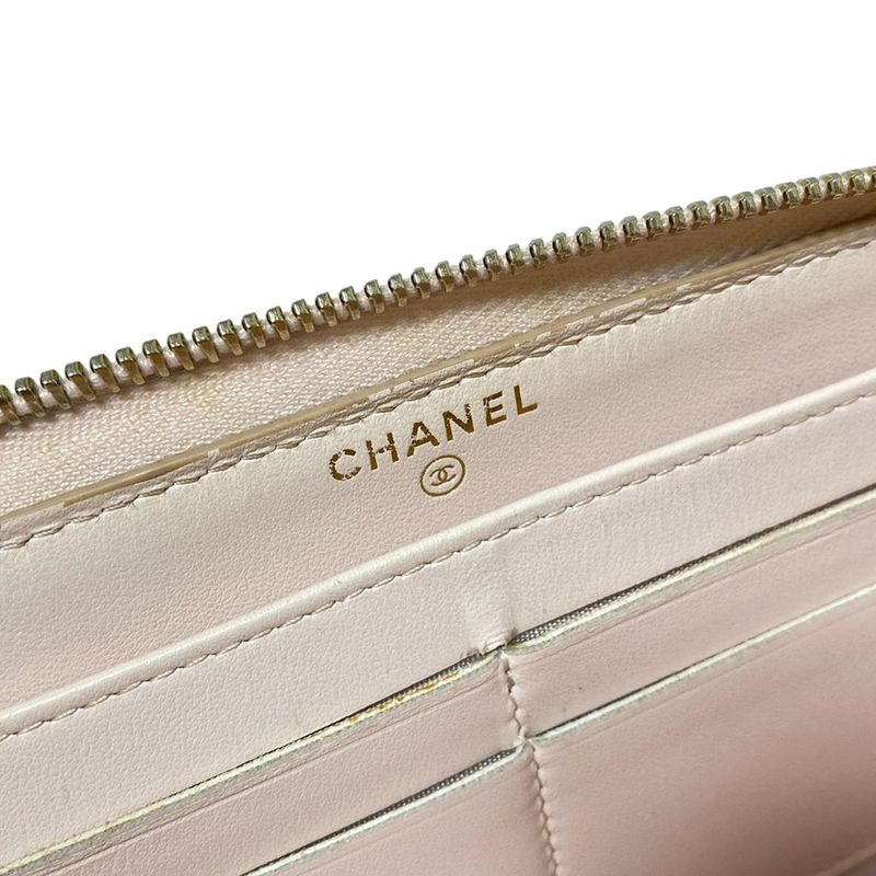 Chanel Long Wallet Deauville Line Light Pink×ivory Round Zipper