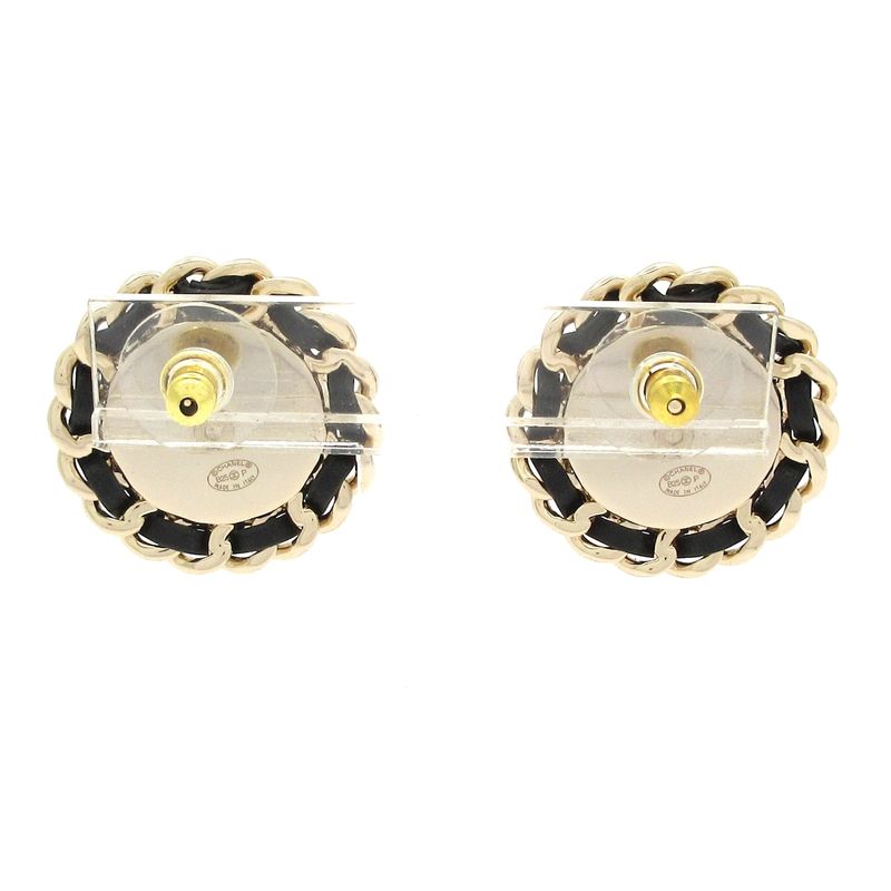 Chanel Earrings Leather Gold X Blue X Black Coco Mark Chain