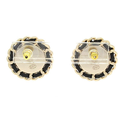 Chanel Earrings Leather Gold X Blue X Black Coco Mark Chain