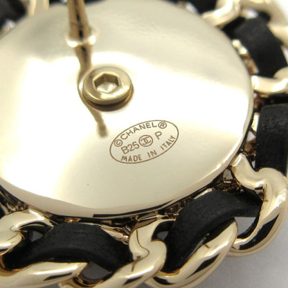 Chanel Earrings Leather Gold X Blue X Black Coco Mark Chain
