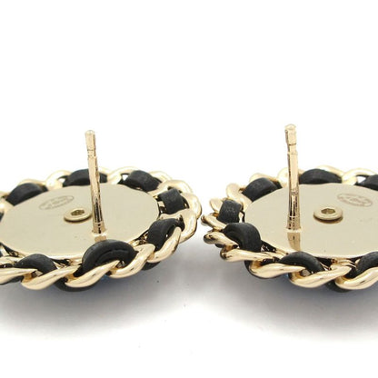 Chanel Earrings Leather Gold X Blue X Black Coco Mark Chain