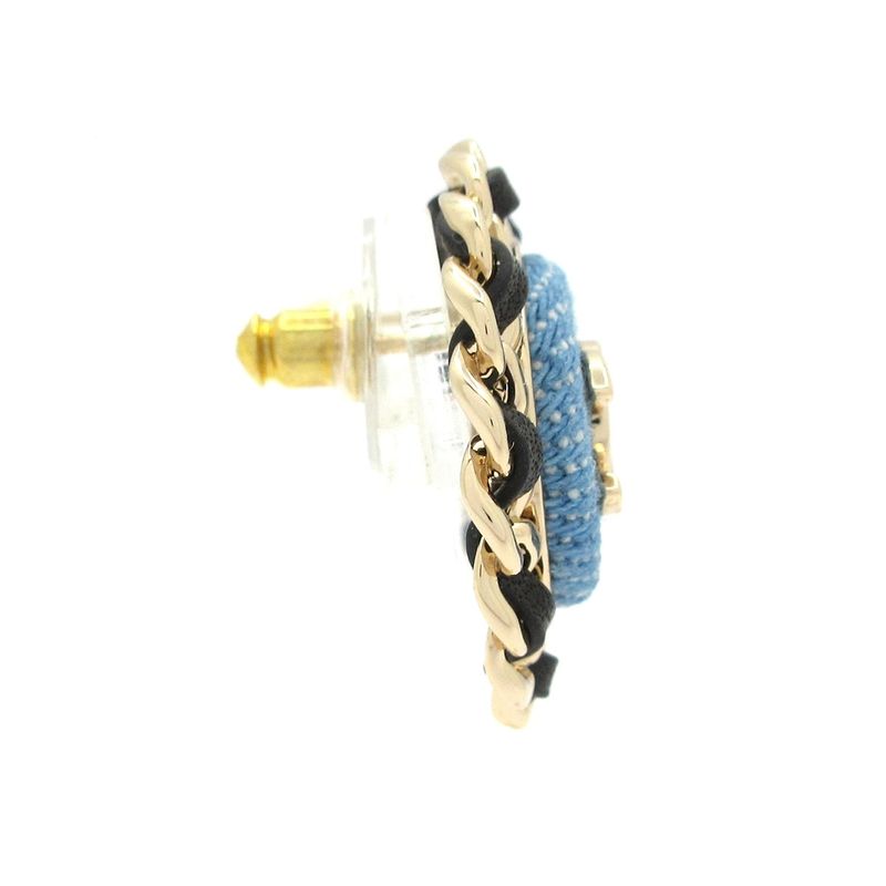 Chanel Earrings Leather Gold X Blue X Black Coco Mark Chain