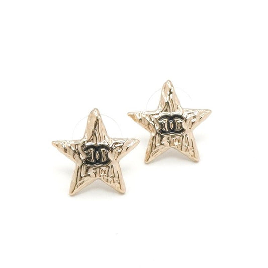 Chanel Earrings Earring Gold Black Coco Mark Star