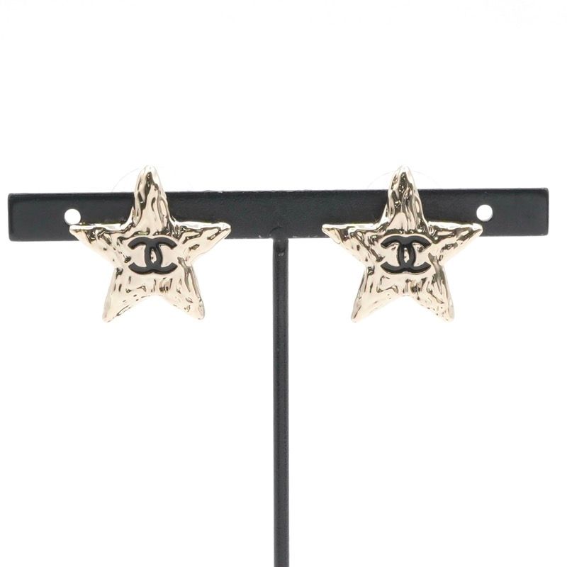 Chanel Earrings Earring Gold Black Coco Mark Star