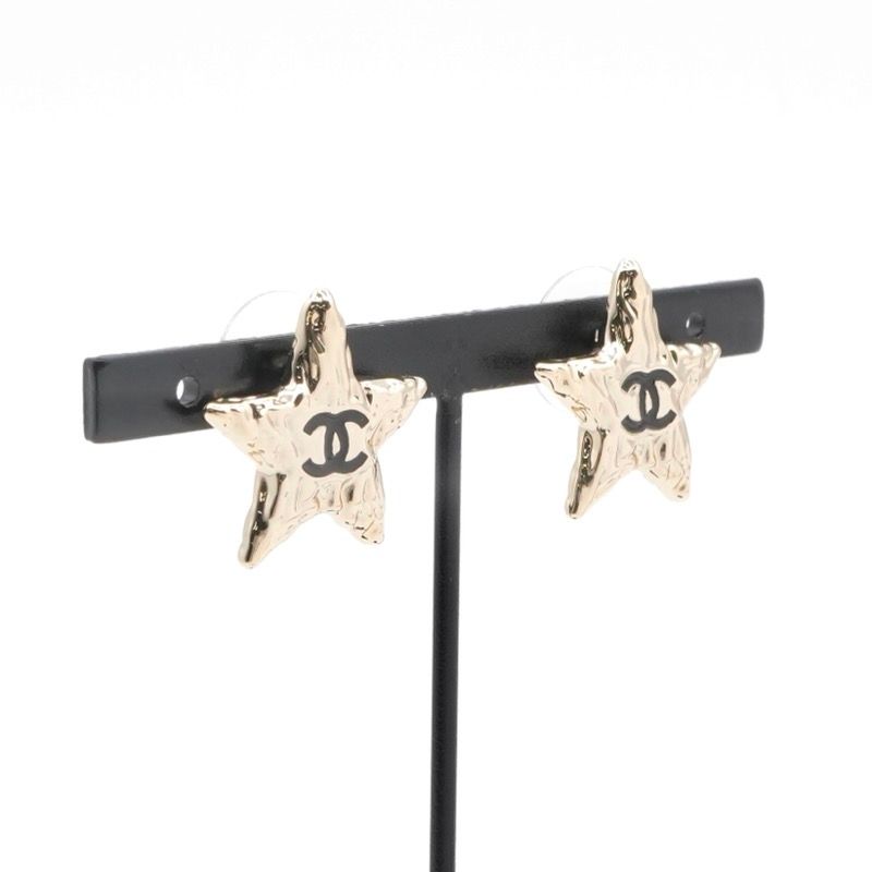 Chanel Earrings Earring Gold Black Coco Mark Star