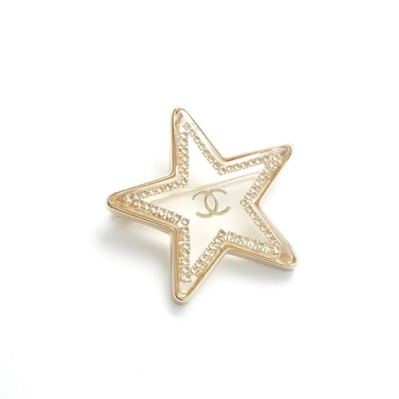 Chanel Brooch Corsage Gold Clear Coco Mark Star Rhinestone