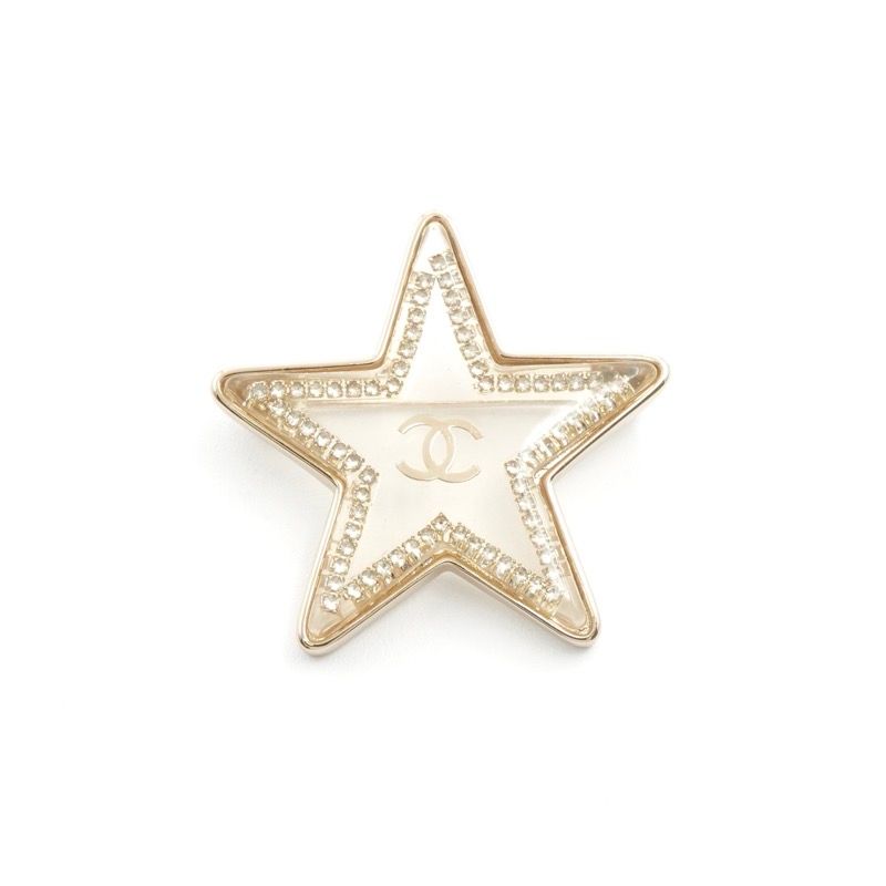 Chanel Brooch Corsage Gold Clear Coco Mark Star Rhinestone