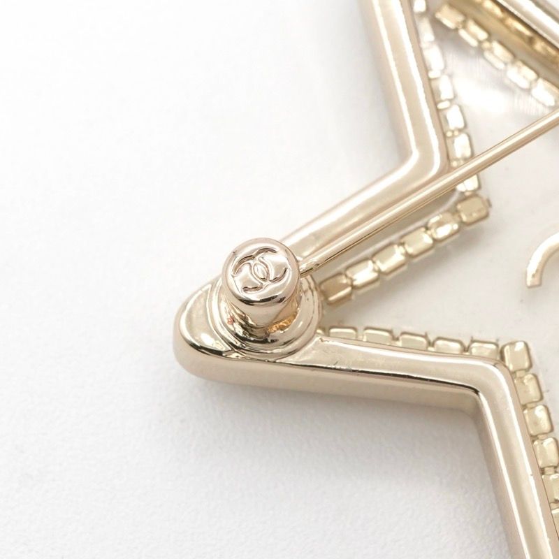Chanel Brooch Corsage Gold Clear Coco Mark Star Rhinestone