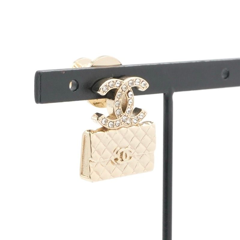 Chanel Brooch Corsage Gold Pin Brooch Coco Mark Matelasse Bag Rhinestone