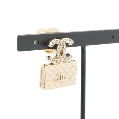 Chanel Brooch Corsage Gold Pin Brooch Coco Mark Matelasse Bag Rhinestone