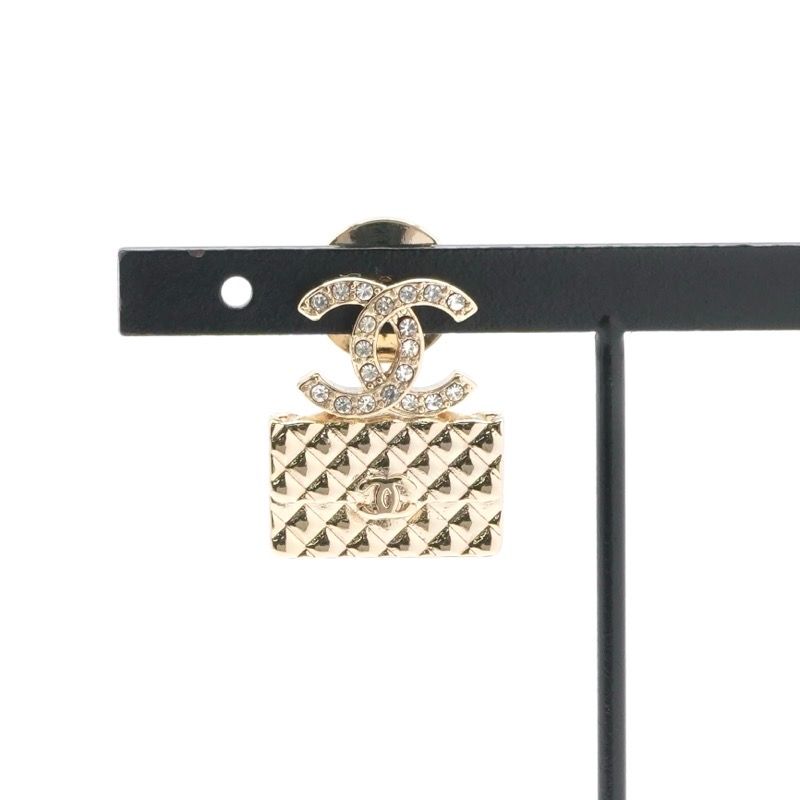 Chanel Brooch Corsage Gold Pin Brooch Coco Mark Matelasse Bag Rhinestone