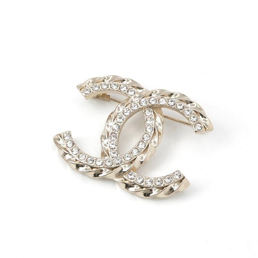 Chanel Brooch Corsage Gold Here Mark Rhinestone