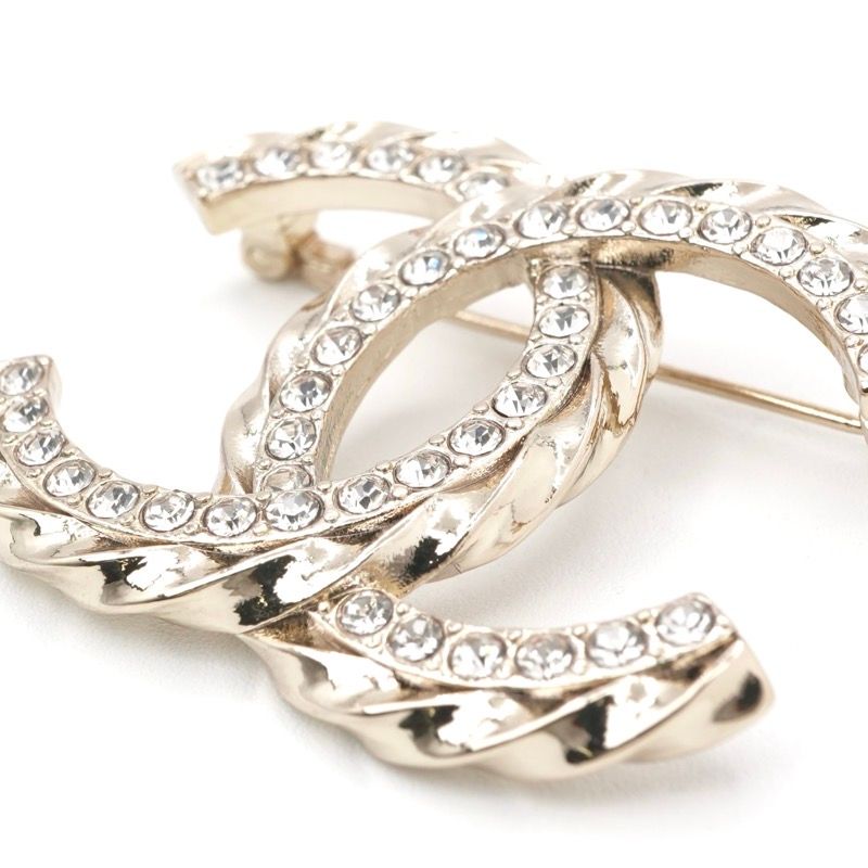 Chanel Brooch Corsage Gold Here Mark Rhinestone