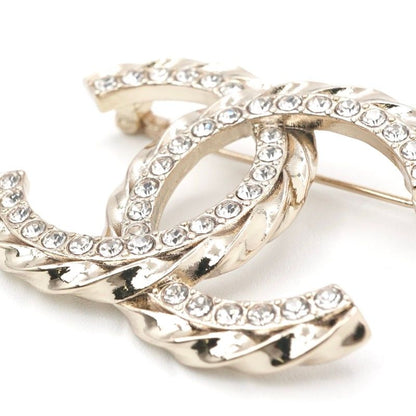 Chanel Brooch Corsage Gold Here Mark Rhinestone