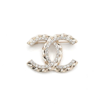 Chanel Brooch Corsage Gold Here Mark Rhinestone