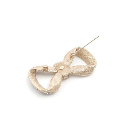 Chanel Brooch Corsage Gold Coco Mark Rhinestone Ribbon