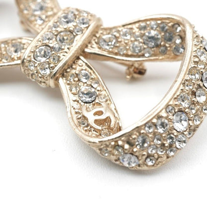 Chanel Brooch Corsage Gold Coco Mark Rhinestone Ribbon