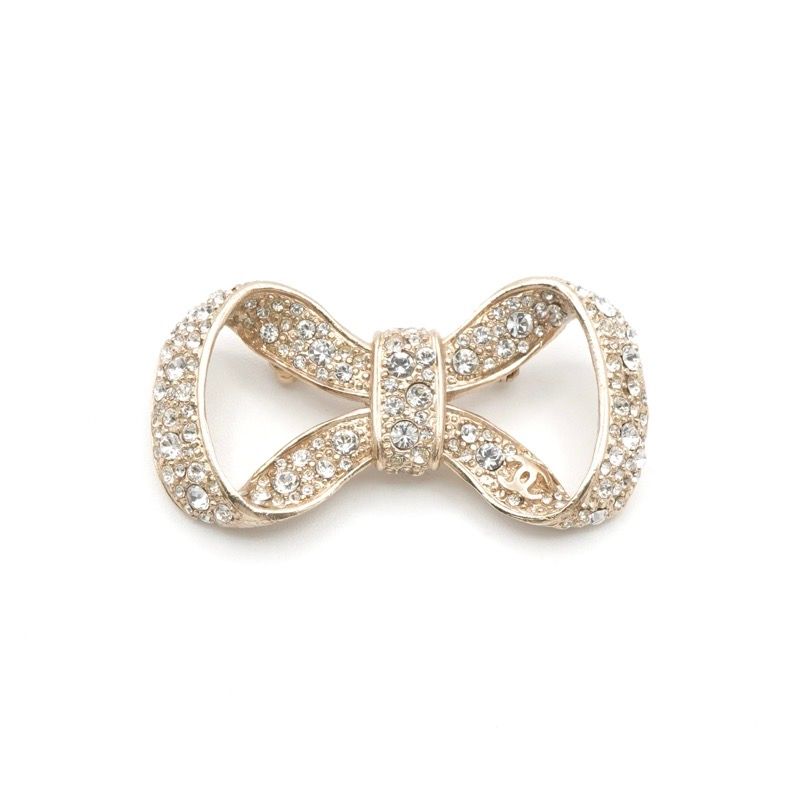 Chanel Brooch Corsage Gold Coco Mark Rhinestone Ribbon