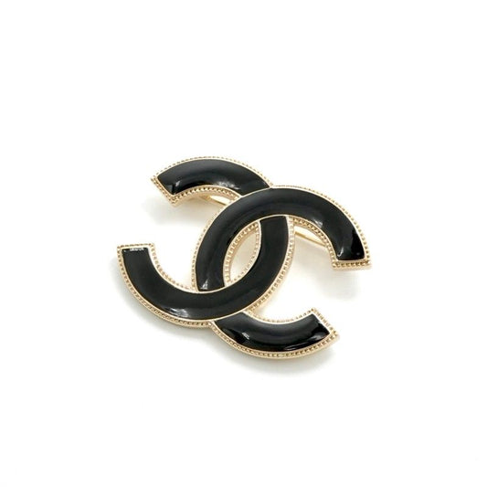 Chanel Brooch Corsage Black Gold Here Mark