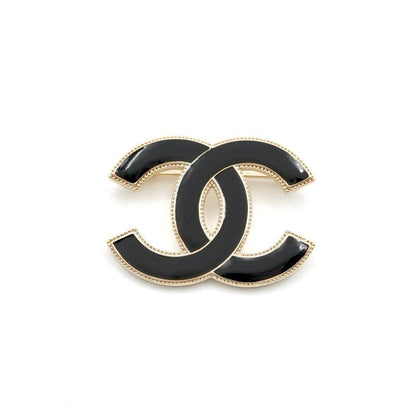 Chanel Brooch Corsage Black Gold Here Mark