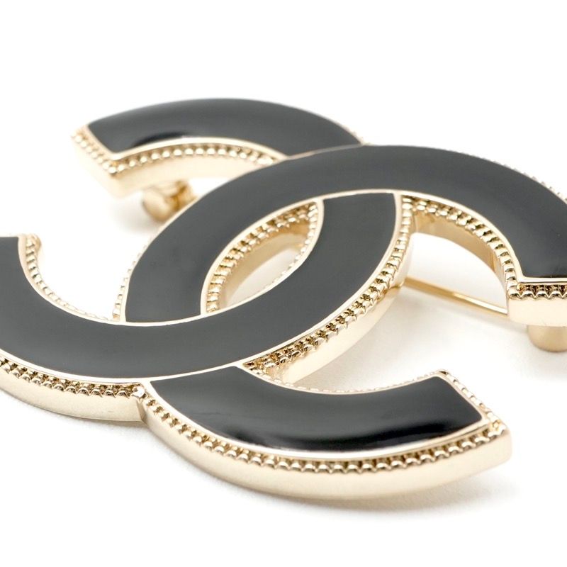 Chanel Brooch Corsage Black Gold Here Mark