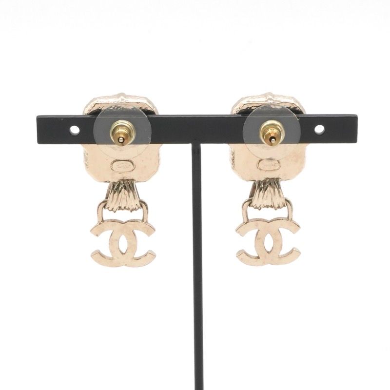 Chanel Earrings Cocomark Logo Rhinestone Gold Black
