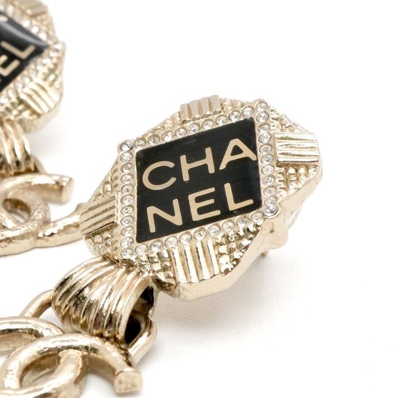 Chanel Earrings Cocomark Logo Rhinestone Gold Black
