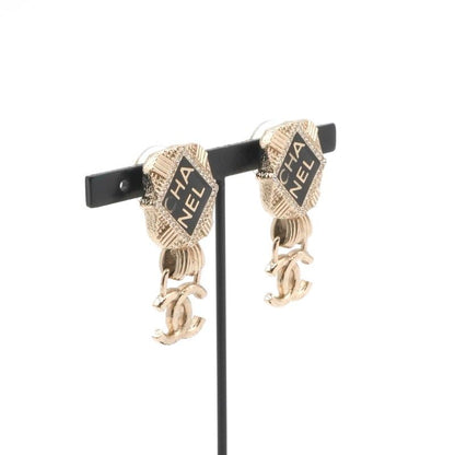 Chanel Earrings Cocomark Logo Rhinestone Gold Black