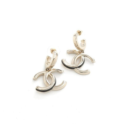 Chanel Earrings Earring Gold Black White Coco Mark Hoop Earrings