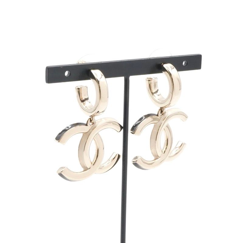 Chanel Earrings Earring Gold Black White Coco Mark Hoop Earrings