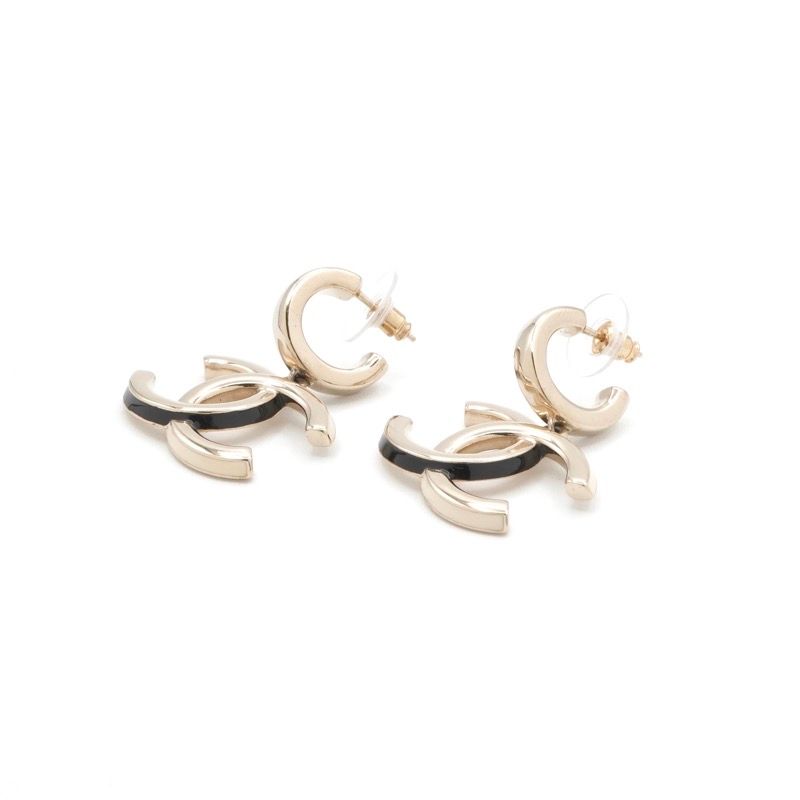 Chanel Earrings Earring Gold Black White Coco Mark Hoop Earrings