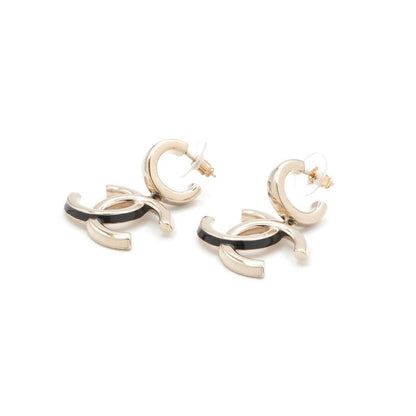 Chanel Earrings Earring Gold Black White Coco Mark Hoop Earrings