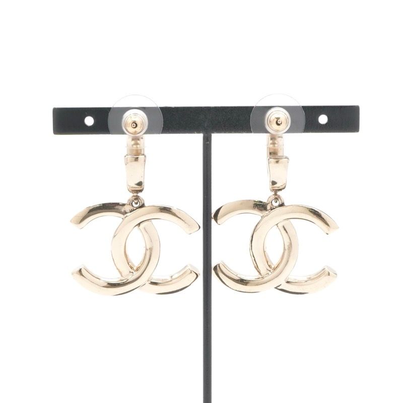Chanel Earrings Earring Gold Black White Coco Mark Hoop Earrings