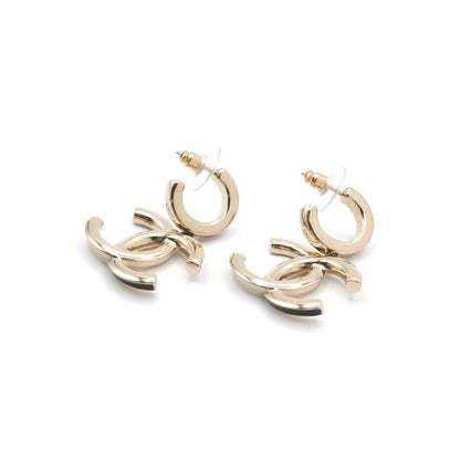 Chanel Earrings Earring Gold Black White Coco Mark Hoop Earrings