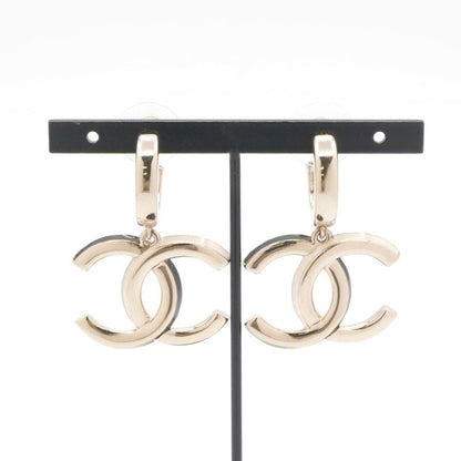 Chanel Earrings Earring Gold Black White Coco Mark Hoop Earrings