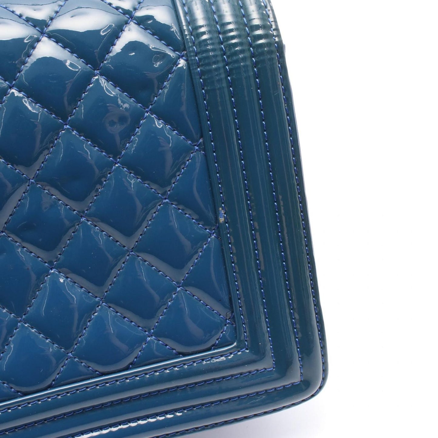 Chanel Shoulder Bag Boy Chanel Blue Patent Leather Boy Chanel Chain Shoulder