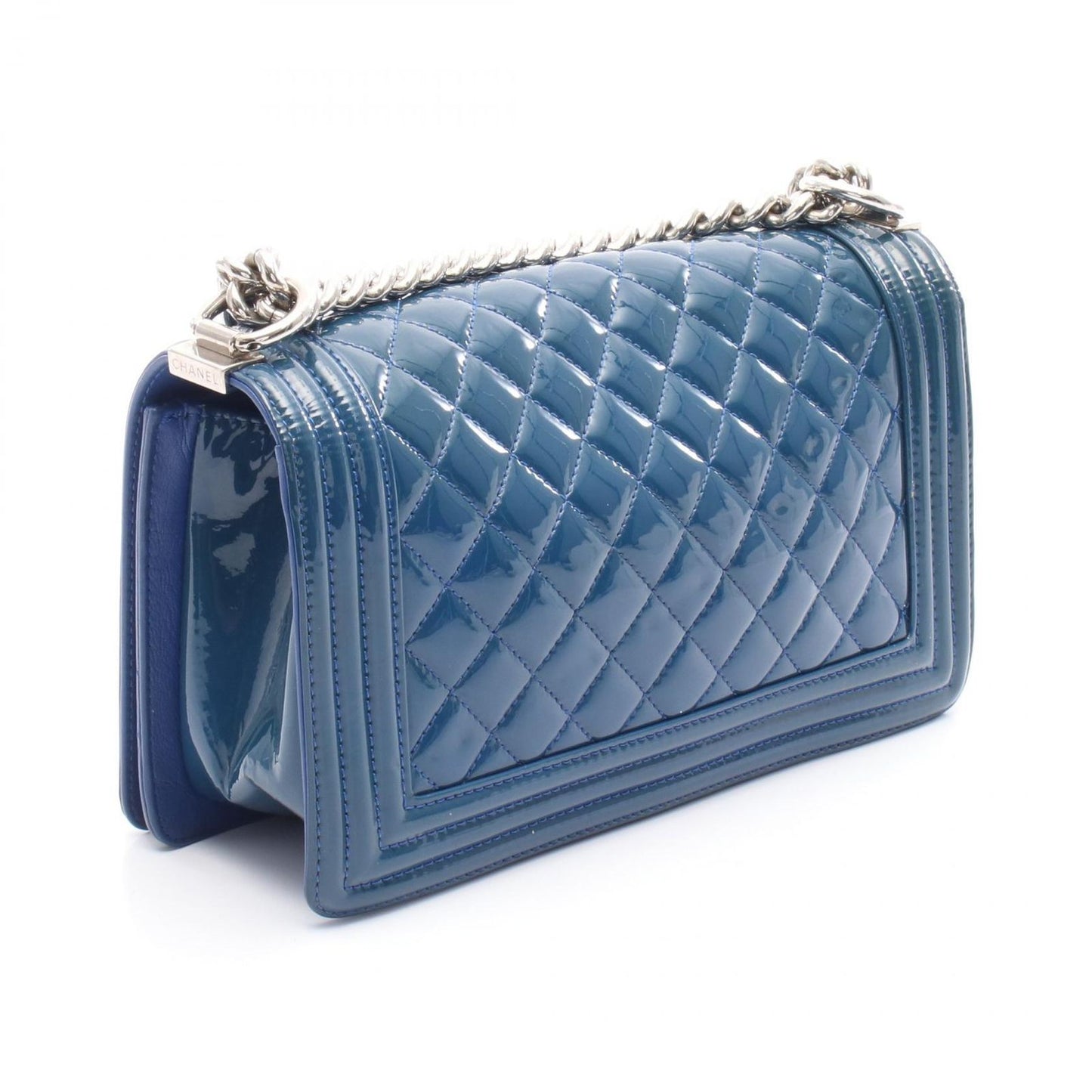 Chanel Shoulder Bag Boy Chanel Blue Patent Leather Boy Chanel Chain Shoulder