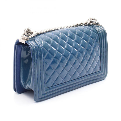 Chanel Shoulder Bag Boy Chanel Blue Patent Leather Boy Chanel Chain Shoulder
