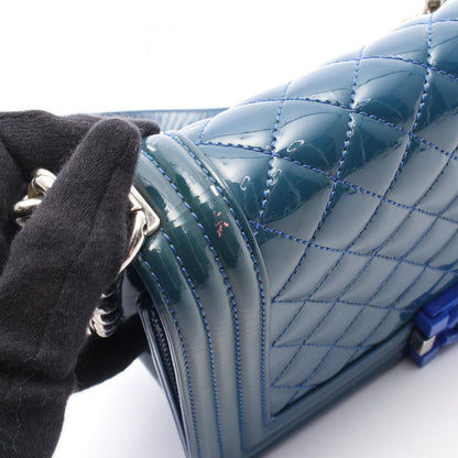Chanel Shoulder Bag Boy Chanel Blue Patent Leather Boy Chanel Chain Shoulder