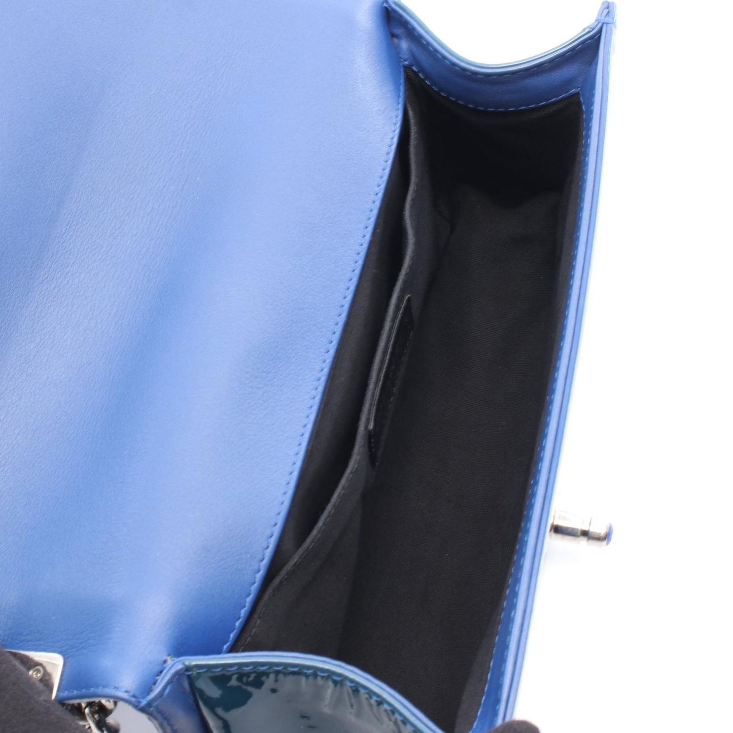 Chanel Shoulder Bag Boy Chanel Blue Patent Leather Boy Chanel Chain Shoulder