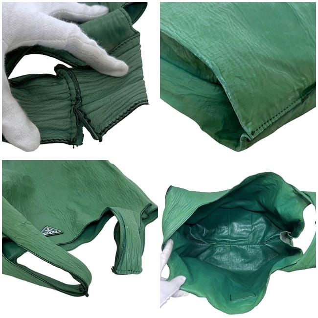 Prada Tote Bag Initial Patch Green Large Leather Nappaleather