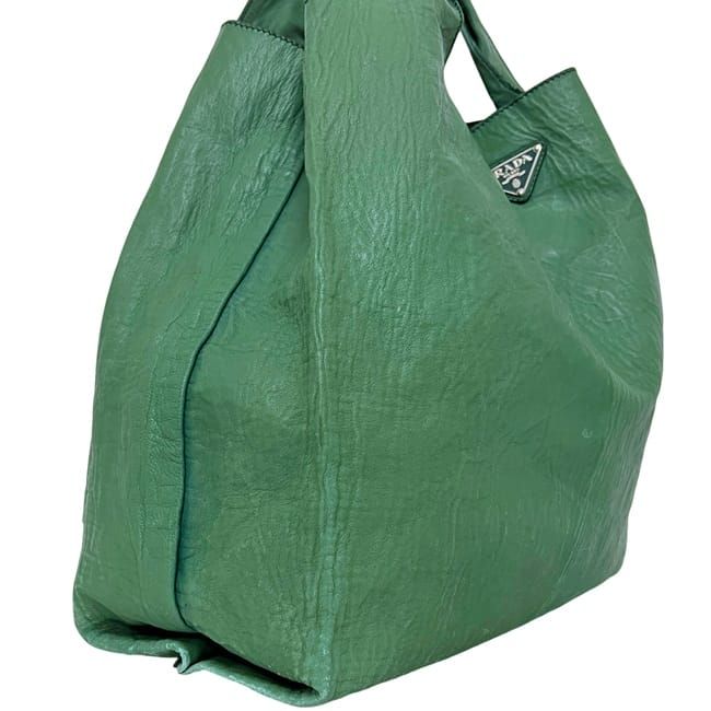 Prada Tote Bag Initial Patch Green Large Leather Nappaleather
