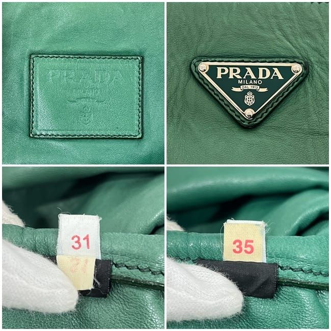 Prada Tote Bag Initial Patch Green Large Leather Nappaleather