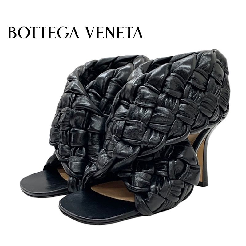 Bottega Veneta Intrecciato Sandals Shoes Leather Black Cross Strap Braided