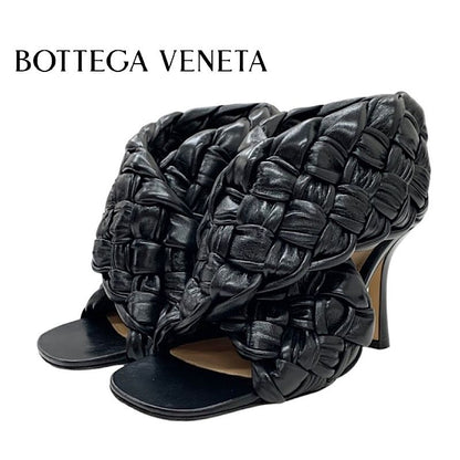 Bottega Veneta Intrecciato Sandals Shoes Leather Black Cross Strap Braided