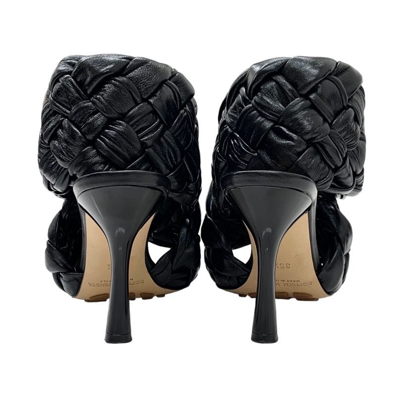 Bottega Veneta Intrecciato Sandals Shoes Leather Black Cross Strap Braided