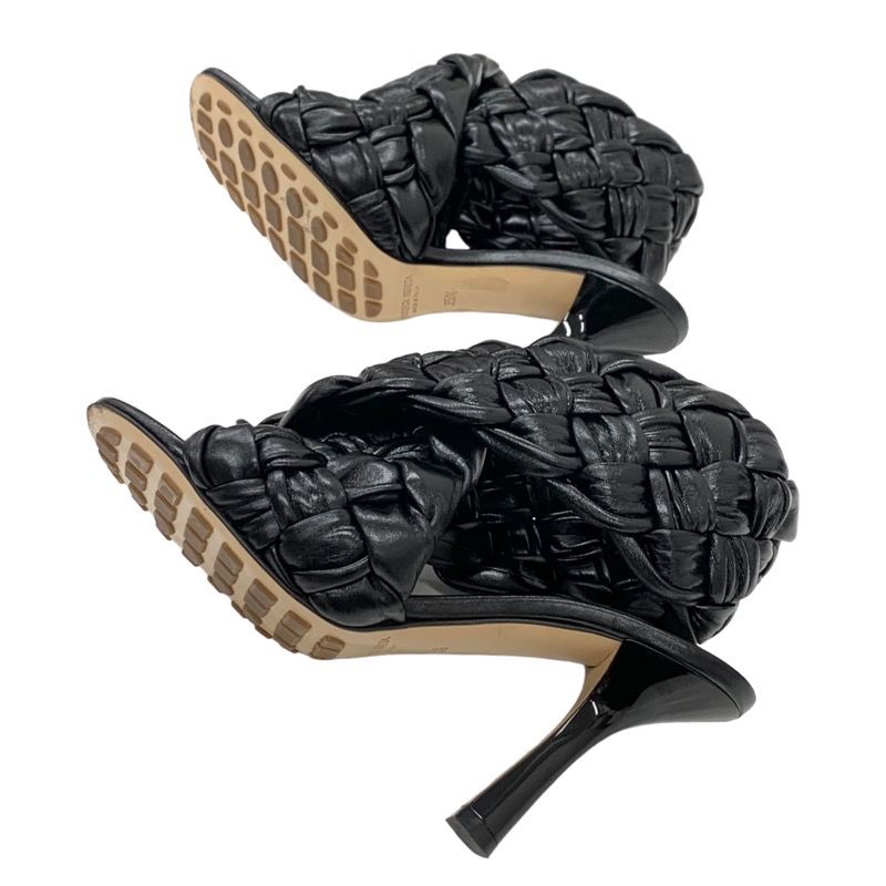 Bottega Veneta Intrecciato Sandals Shoes Leather Black Cross Strap Braided